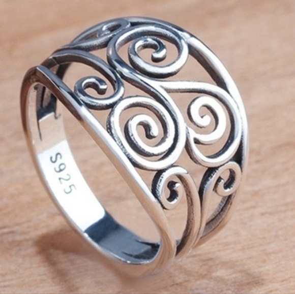 NEW Women's Hollow Boho Filigree 925 Sterling Silver‎ Ring 18mm, Size 5 - Picture 6 of 6